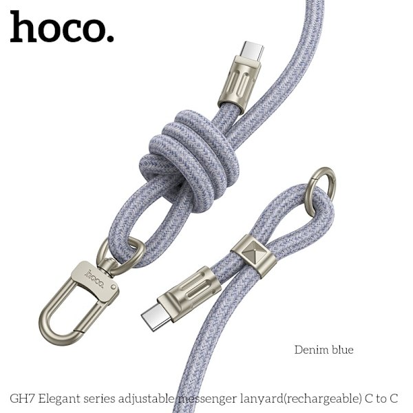 GH7 Elegant series adjustable messenger lanyard(rechargeable) C to C denim blue Silvergrå