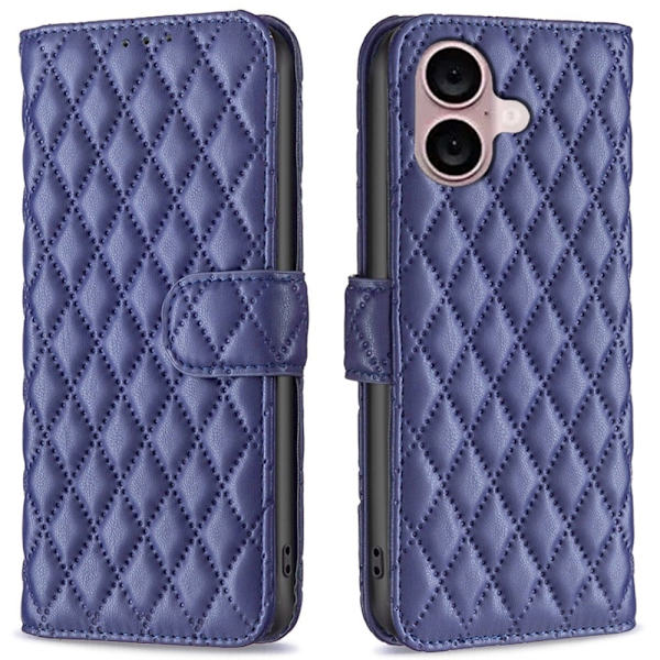 Rombemønster, matt flip-deksel for iPhone 16 Plus - Blå Blue