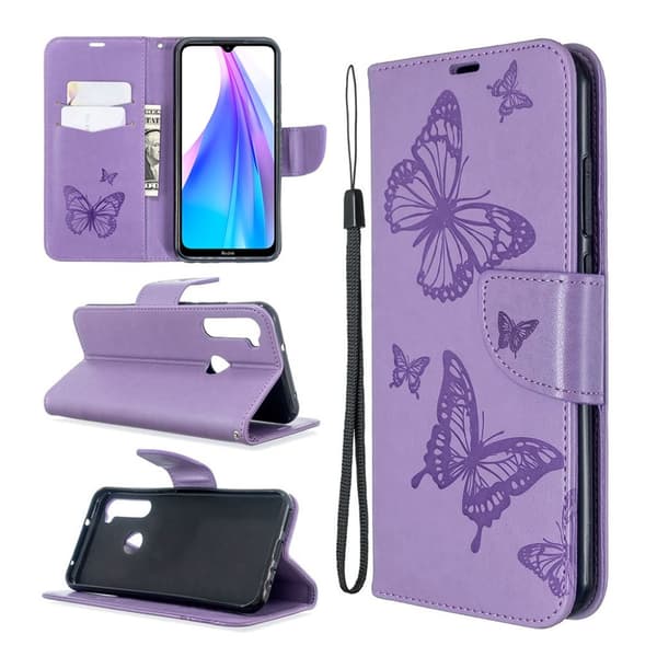 Butterfly Xiaomi Redmi Note 8T skinnveske - Lilla Purple