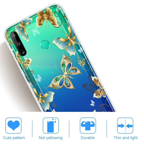 Deco Huawei P40 Lite E Cover - Guld Sommerfugl Multicolor