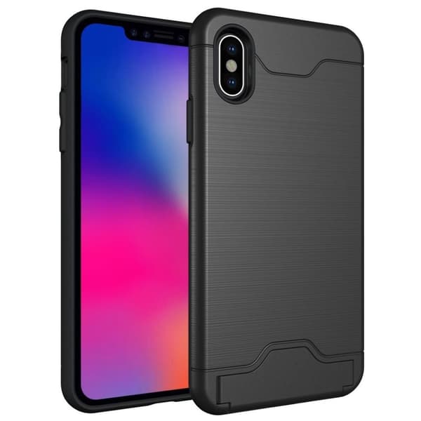 Børstet etui til iPhone Xs Max med kickstand - Sort Black