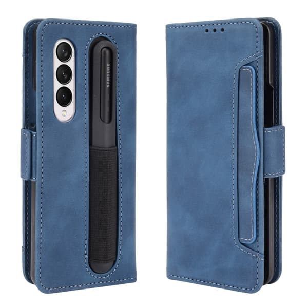 Stilfuldt Læder Etui med Pung til Samsung Galaxy Z Fold3 5G - Blå Blue
