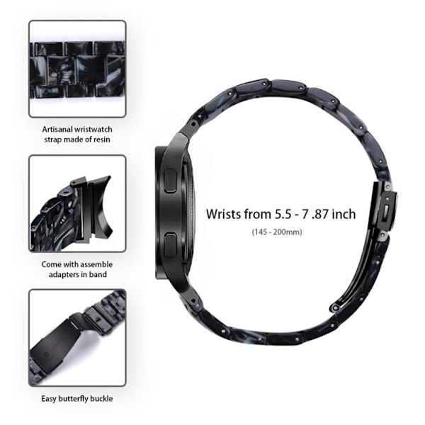 Samsung Galaxy Watch 5 / 5 Pro / 4 urrem i resin-stil - Sort / Hvid Black