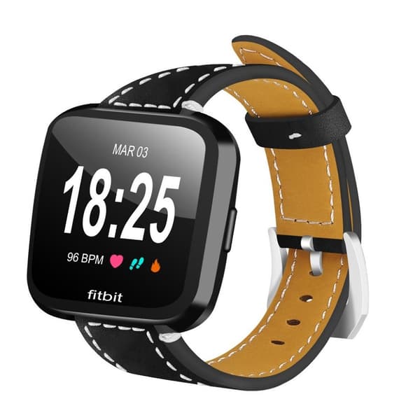 Fitbit Versa vintage matta aitoa nahkaa kellonauha - Musta Black