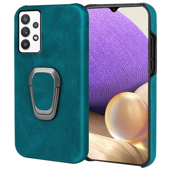 Stötsäkert läderfodral med oval kickstand för Samsung Galaxy M32 5G / A32 5G - Cyan Grön