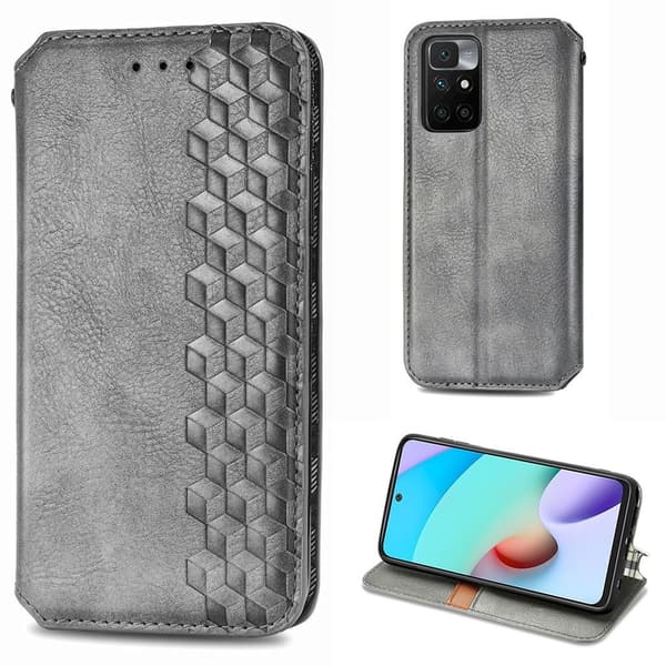 Nahkakotelo With A Stylish Rhombus Imprint For Xiaomi Redmi Note 10s / Redmi Note 10 - Harmaa Silver grey