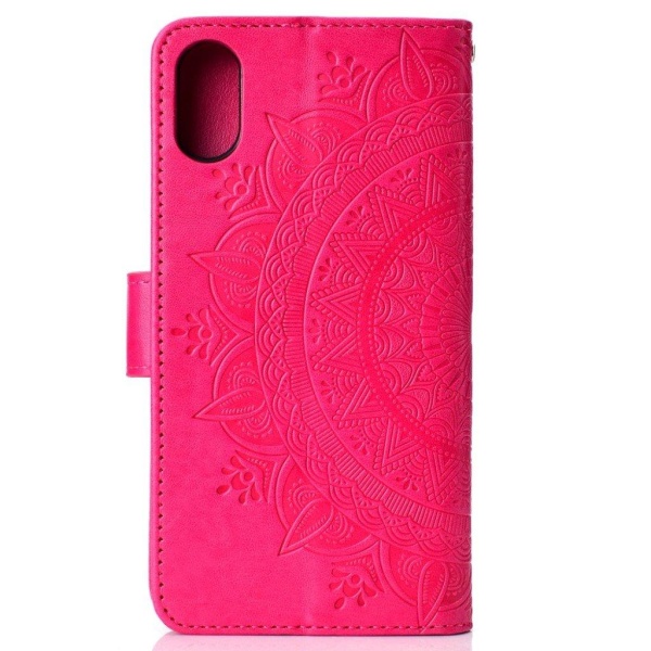 iPhone Xs Max flip cover i læder med Mandala-mønster - Rose Pink