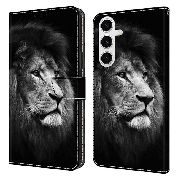 Samsung Galaxy S25 Plånboksfodral Mönster Tryck Stativ Läder Flip Telefonskal - Lejon Silvergrå