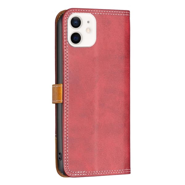 BINFEN tvåfärgat läder iPhone 12 Mini fodral - Röd Röd