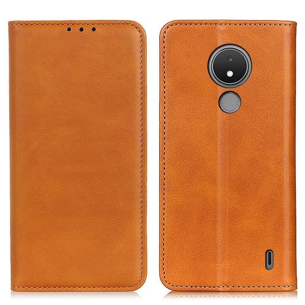 Nokia C21 flip etui i ægte læder med pung – Brun Brown