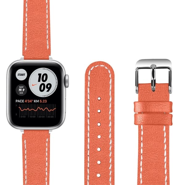 Apple Watch (41mm) tyylikäs kellonhihna aitoa nahkaa - Oranssi Orange