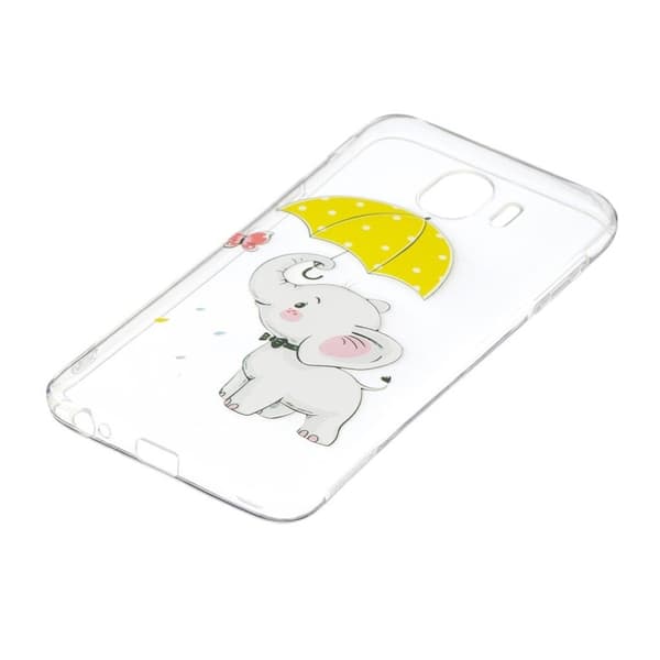 Samsung Galaxy J4 (2018) mønstret gelveske - Elephant Holding an Umbrella Multicolor