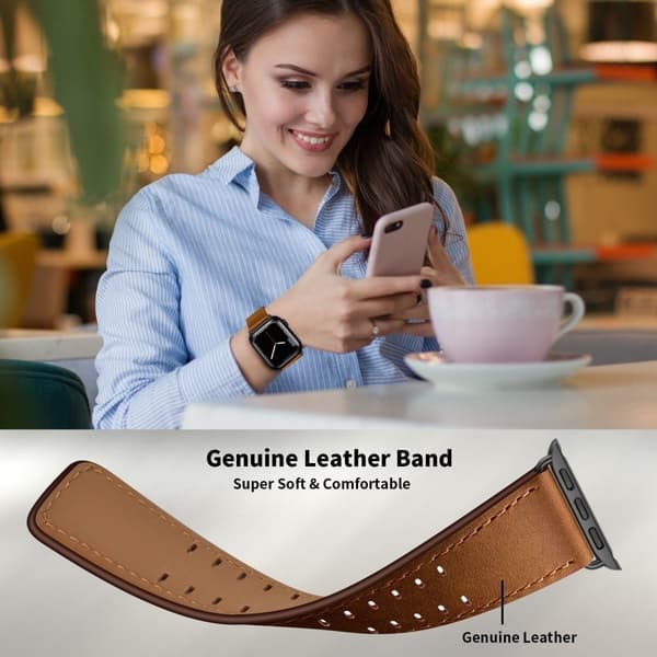 Apple Watch (45mm) aito nahkaranneke - Punainen Ruskea Brown