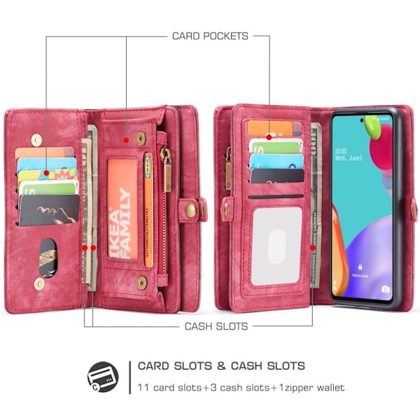 CaseMe Samsung Galaxy A52 5G vetoketjullinen lompakkokotelo - Punainen Red