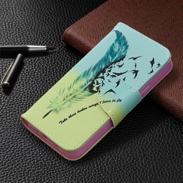 Wonderland iPhone 12 Mini flip case - Feather Pattern Multicolor