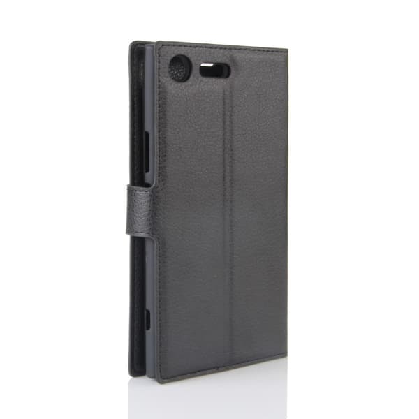 Sony Xperia XZ Premium litsipintainen nahkakotelo - Musta Black