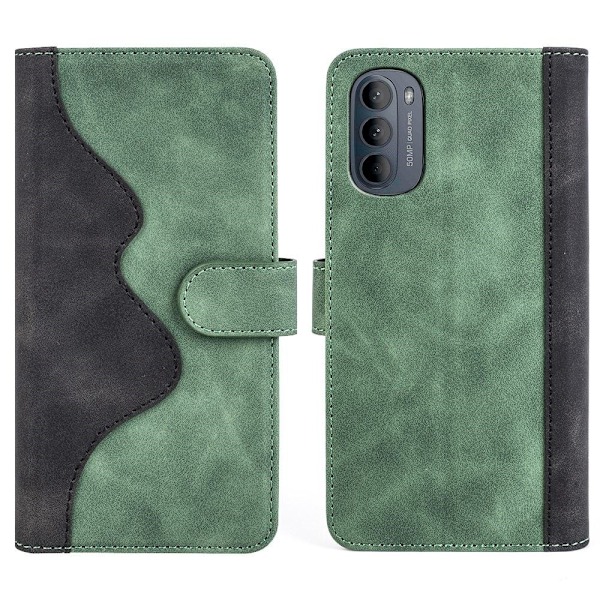 To Farvet Læder Flip Case til Motorola Moto G52 - Grøn Green