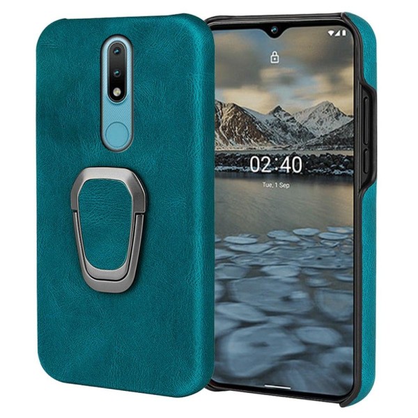 Stötsäkert läderfodral med oval kickstand för Nokia 2.4 - Cyan Grön