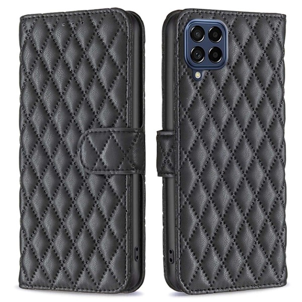 Rhombus Mønster Matte Flip Case til Samsung Galaxy M53 5g - Sort Black