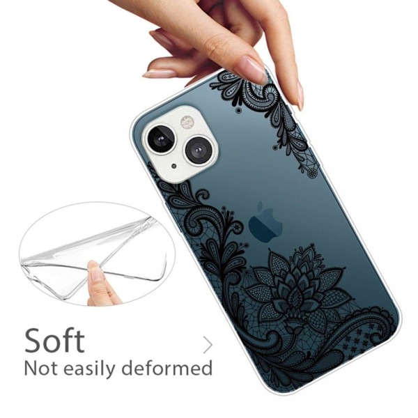 iPhone 14 Plus 6,7 tommer Drop-proof Pattern Printing Clear Design Back Case IMD Soft Flexible Wear-resistant Protective Phone Case - Sort Black