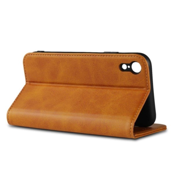 iPhone Xr syntet läder plånboks mobilfodral med inbyggt magnetis Brun