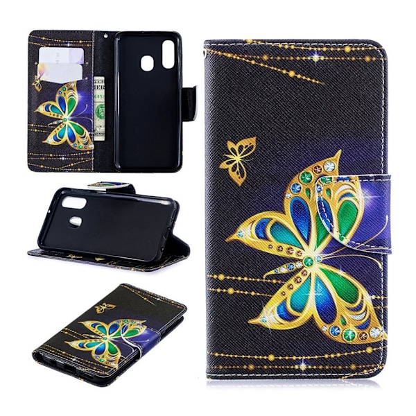 Butterfly Samsung Galaxy A40 nahkakotelo - Perhonen Ja Timantti Multicolor
