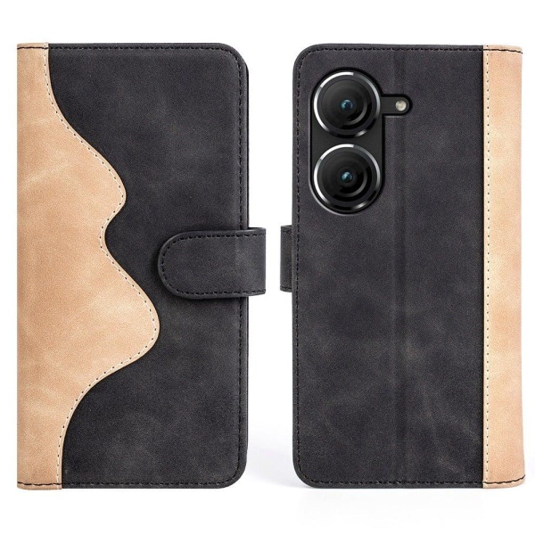 Two-color leather flip case for ASUS Zenfone 9 - Black Black