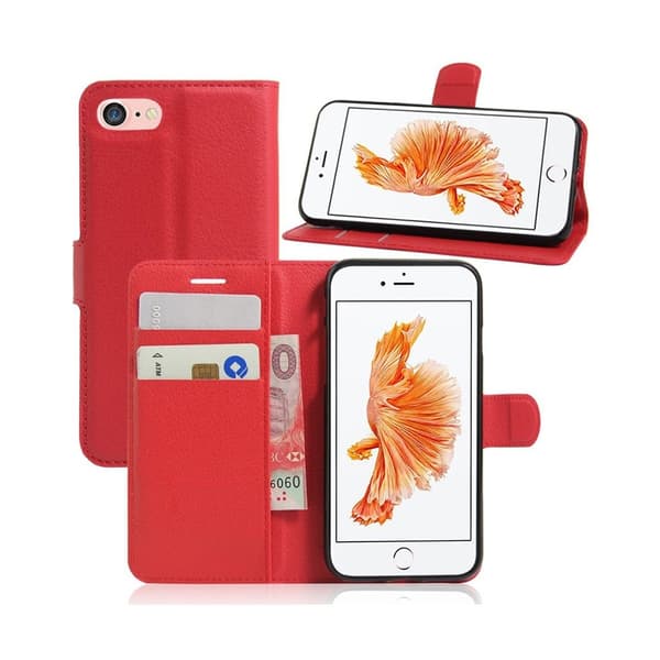 Laudrup iPhone 7 / 8 Lommeboketui med litchi tekstur - Rød Red