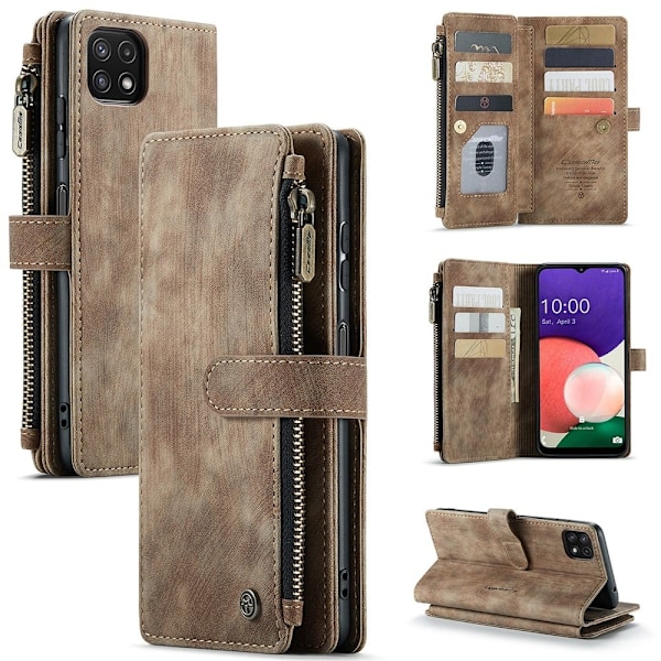 CaseMe Samsung Galaxy A22 5G etui med lynlås og pung - Brun Brown