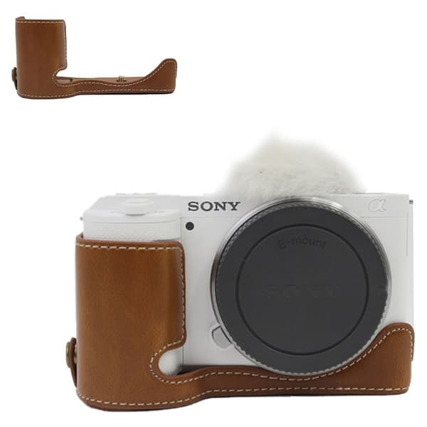 Sony ZV-E10 lædercover til halvkroppen med batteriåbning - Brun Brown