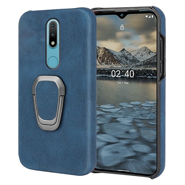 Stötsäkert läderfodral med oval kickstand för Nokia 2.4 - Blå Blå