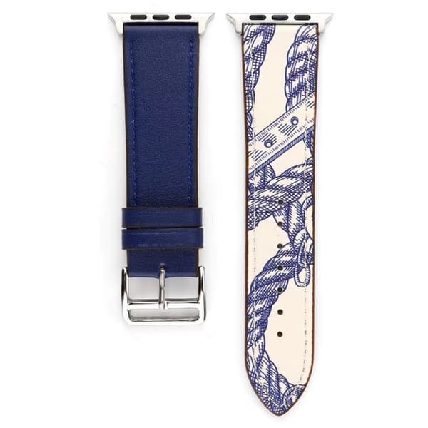 Apple Watch Series 5 44mm mönstrat klockarmband i äkta läder - Blå Blå