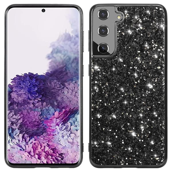 Glitter Samsung Galaxy S22 deksel - Svart Black