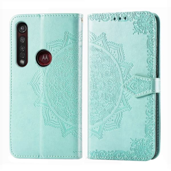 Mandala Motorola Moto G8 Plus etui i lær - Cyan Green