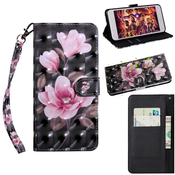 Samsung Galaxy A50 läderfodral med mönster - Rosa Blomma Rosa