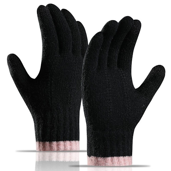 Strikkede vintercykelhandsker - Sort Touch Screen Kompatibilitet Varm & Stilfuld Black