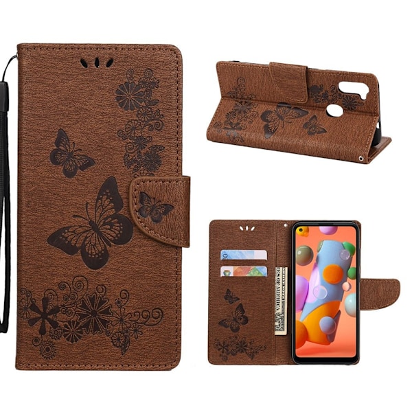 Butterfly läder Samsung Galaxy A11 fodral - Brun Brun