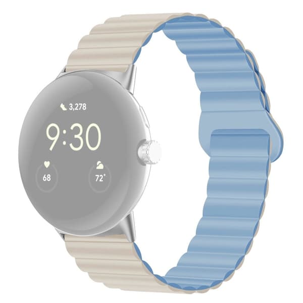 Google Pixel Watch tofarget klokkerem i silikon - Antikkhvit / Tåkeblå Blue