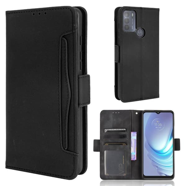 Modern-styled Læder Pung Etui til Motorola Moto G50 - Sort Black