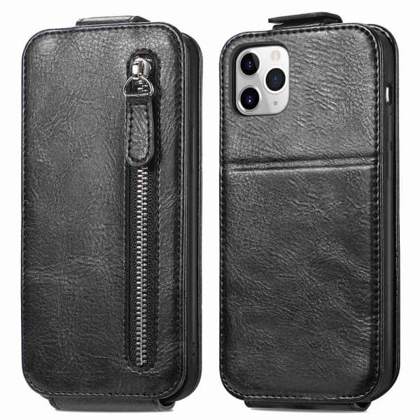 Vertical Flip Phone Etui med Zipper til iPhone 11 Pro - Svart Black