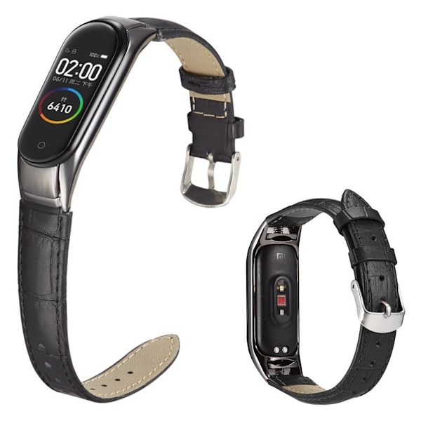 Xiaomi Mi Band 3 / Mi Smart Band 4 krokodille ægte læder Urrem - Sort Black