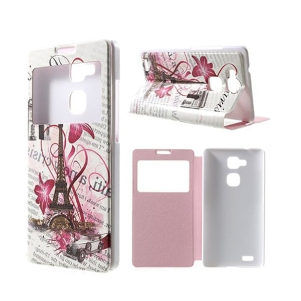 Moberg View Huawei Ascend Mate7 Læder Flip Etui - Morgen Eiffeltårnet Multicolor