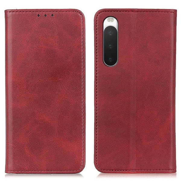 Lompakko-style Aitoa Nahkaa Läppäkotelo For Sony Xperia 10 V - Punainen Red