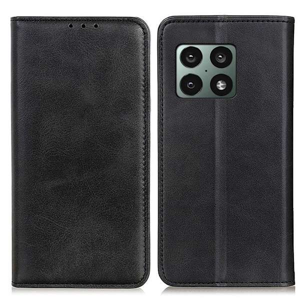 Flip Etui med Pung i Ekte Lær til OnePlus 10 Pro - Svart Black