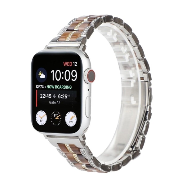 Apple Watch 40 mm urrem i rustfrit stål med rhinestone-dekor - S Brown