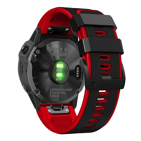 26 mm dubbelfärgat silikonarmband för Garmin-klocka - Svart / Röd Röd
