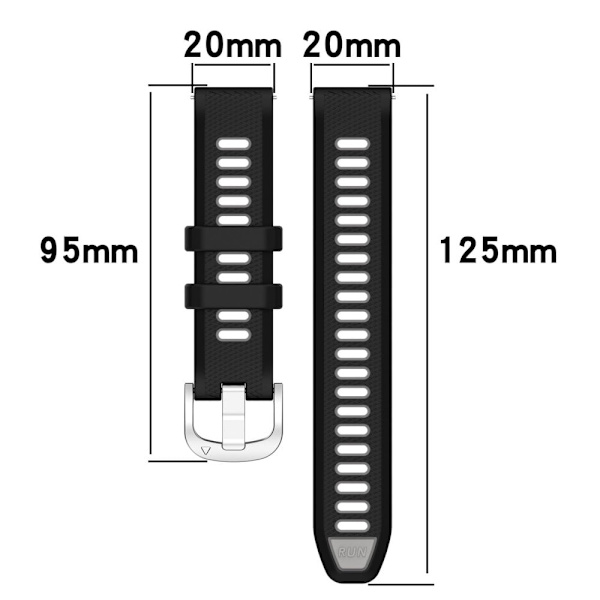 20 mm universal dobbeltfarvet silikonerem med tværstribe - Søblå / Sort Blue
