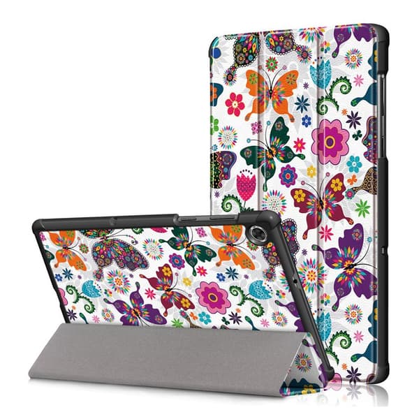 Lenovo Tab M10 HD Gen 2 Trippelt Mønstret Lær Flippetui - Sommerfugler og Blomster Multicolor
