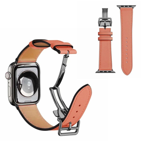 äkta läder rosa guld spänne klockarmband för Apple Watch Series 6 / 5 44mm - orange röd Orange