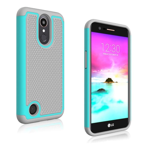 LG K10 2017 Football Korn Silikon Etui - Grå/Cyan Silver grey